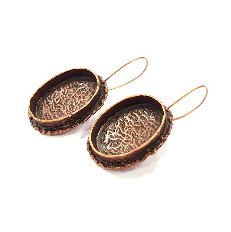 Earring Blank Base Settings Copper Resin Blank Cabochon Base inlay Blank Mountings Antique Copper Plated Brass (25x18mm blank) 1 Set  G14829
