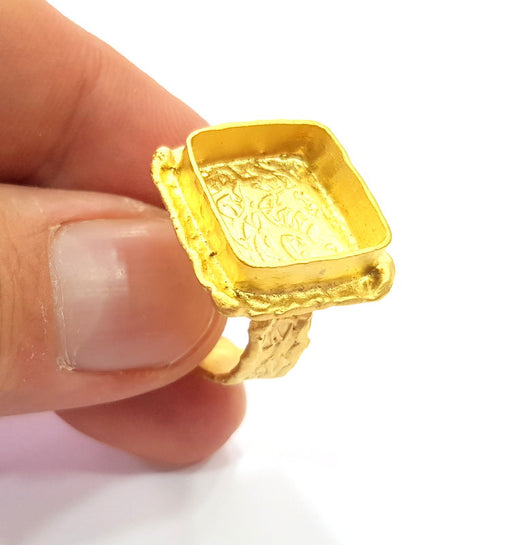 Gold Ring Settings Blank inlay Ring Mosaic Ring Bezel Base Cabochon Mountings Adjustable (15mm blank ) Gold Plated Brass G14835