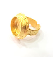 Gold Ring Settings Blank inlay Ring Mosaic Ring Bezel Base Cabochon Mountings Adjustable (14mm blank ) Gold Plated Brass G14836