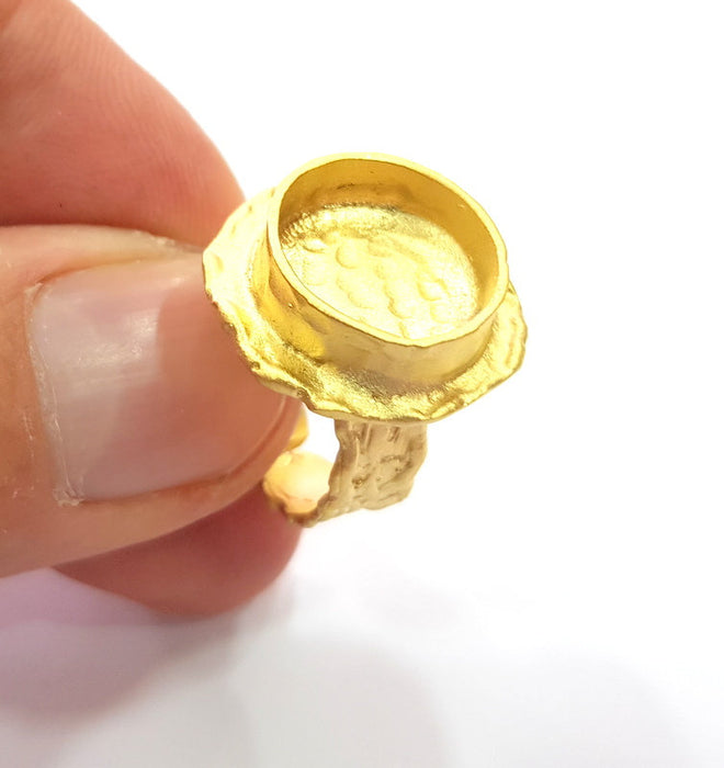 Gold Ring Settings Blank inlay Ring Mosaic Ring Bezel Base Cabochon Mountings Adjustable (14mm blank ) Gold Plated Brass G14836