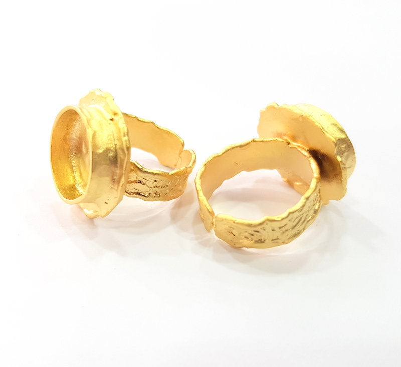 Gold Ring Settings Blank inlay Ring Mosaic Ring Bezel Base Cabochon Mountings Adjustable (14mm blank ) Gold Plated Brass G14836