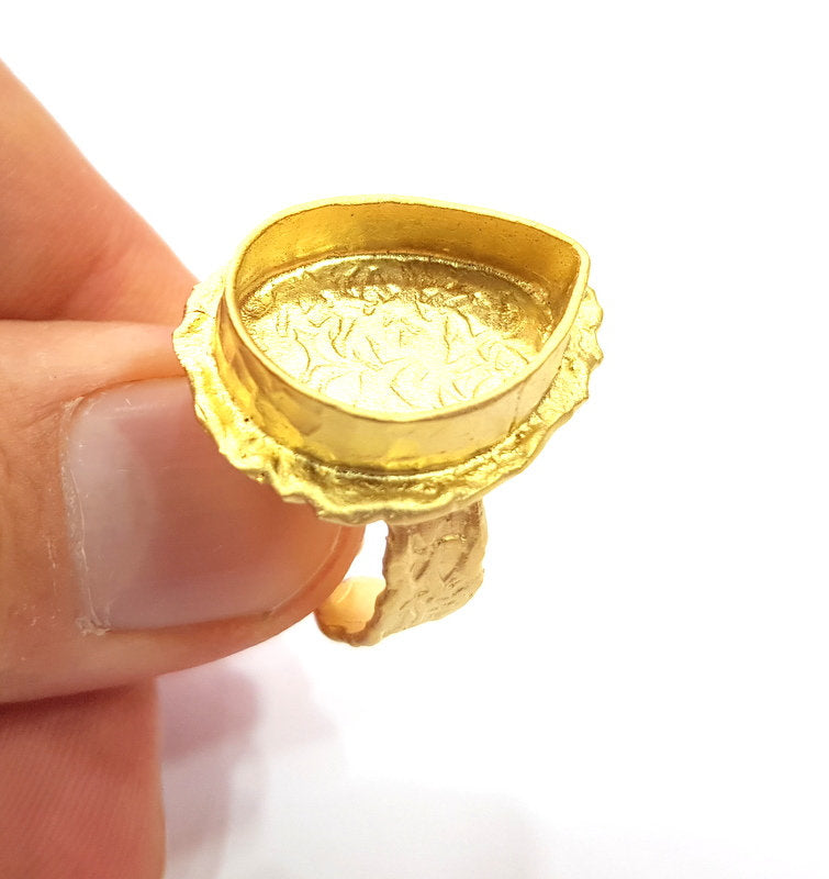 Gold Ring Settings Blank inlay Ring Mosaic Ring Bezel Base Cabochon Mountings Adjustable (20x14mm blank ) Gold Plated Brass G14837