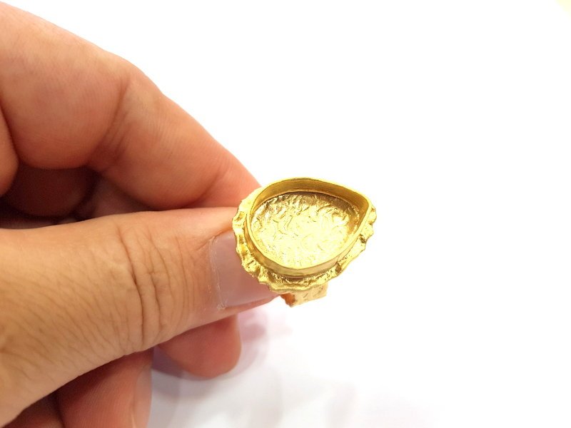 Gold Ring Settings Blank inlay Ring Mosaic Ring Bezel Base Cabochon Mountings Adjustable (20x14mm blank ) Gold Plated Brass G14837
