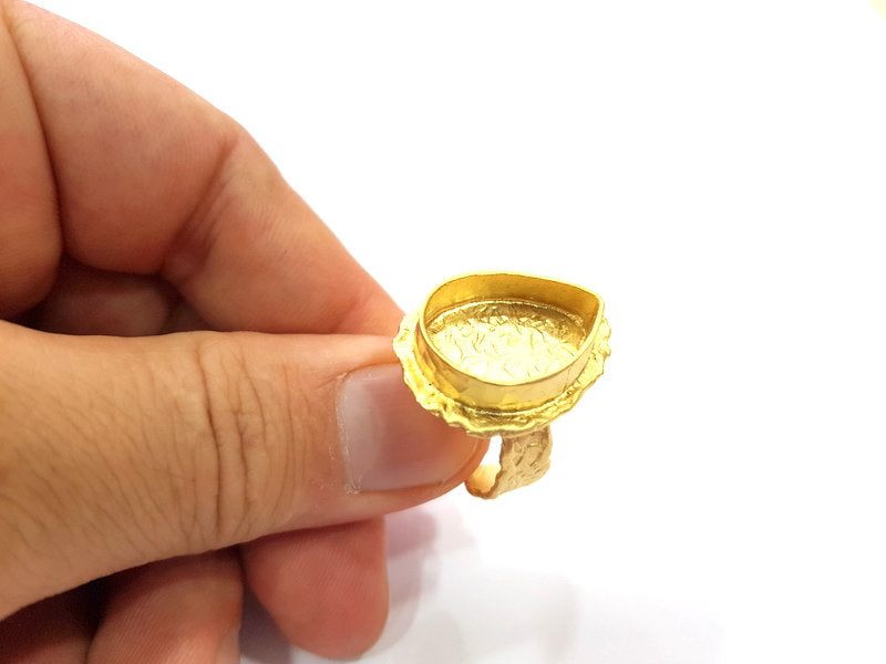 Gold Ring Settings Blank inlay Ring Mosaic Ring Bezel Base Cabochon Mountings Adjustable (20x14mm blank ) Gold Plated Brass G14837