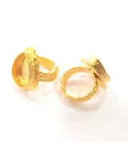 Gold Ring Settings Blank inlay Ring Mosaic Ring Bezel Base Cabochon Mountings Adjustable (20x14mm blank ) Gold Plated Brass G14837