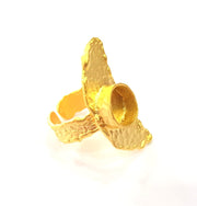 Gold Ring Settings Blank inlay Ring Mosaic Ring Bezel Base Cabochon Mountings Adjustable (10mm blank ) Gold Plated Brass G14838