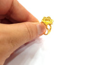 Gold Ring Settings Blank inlay Ring Mosaic Ring Bezel Base Cabochon Mountings Adjustable (6mm blank ) Gold Plated Brass G14839