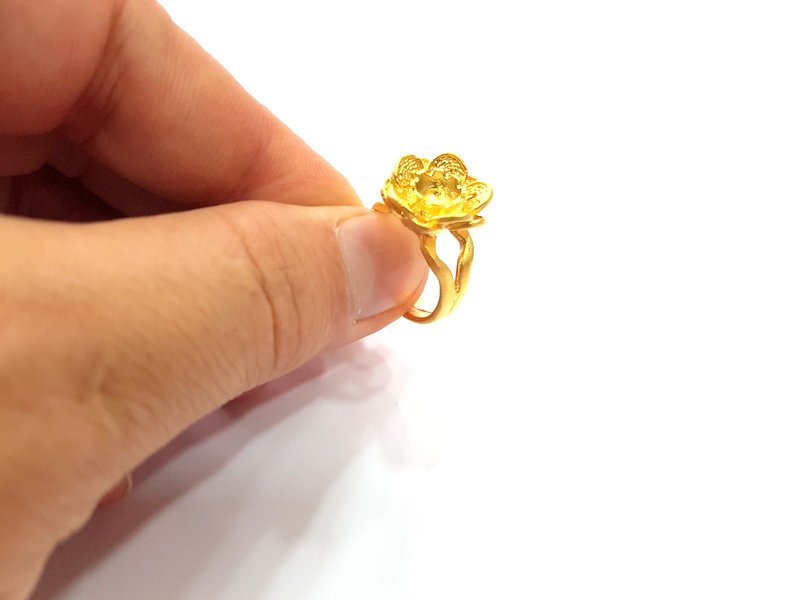 Gold Ring Settings Blank inlay Ring Mosaic Ring Bezel Base Cabochon Mountings Adjustable (6mm blank ) Gold Plated Brass G14839