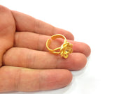 Gold Ring Settings Blank inlay Ring Mosaic Ring Bezel Base Cabochon Mountings Adjustable (6mm blank ) Gold Plated Brass G14839