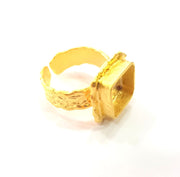 Gold Ring Settings Blank inlay Ring Mosaic Ring Bezel Base Cabochon Mountings Adjustable (10mm blank ) Gold Plated Brass G14841