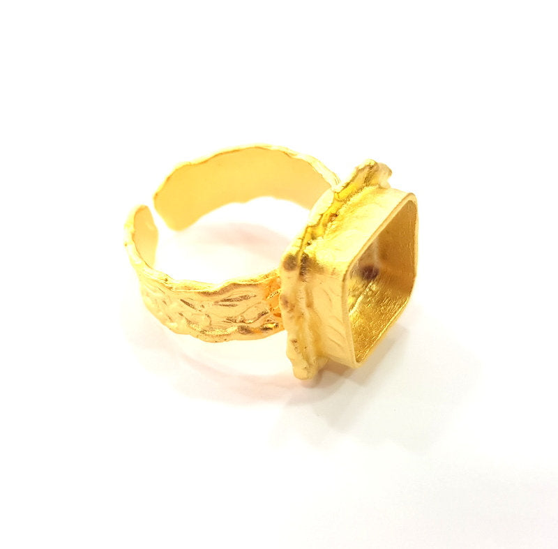 Gold Ring Settings Blank inlay Ring Mosaic Ring Bezel Base Cabochon Mountings Adjustable (10mm blank ) Gold Plated Brass G14841