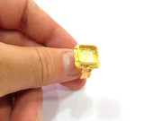 Gold Ring Settings Blank inlay Ring Mosaic Ring Bezel Base Cabochon Mountings Adjustable (10mm blank ) Gold Plated Brass G14841