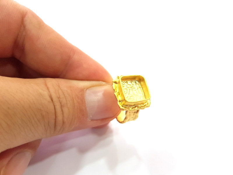 Gold Ring Settings Blank inlay Ring Mosaic Ring Bezel Base Cabochon Mountings Adjustable (10mm blank ) Gold Plated Brass G14841