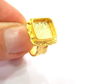 Gold Ring Settings Blank inlay Ring Mosaic Ring Bezel Base Cabochon Mountings Adjustable (10mm blank ) Gold Plated Brass G14841