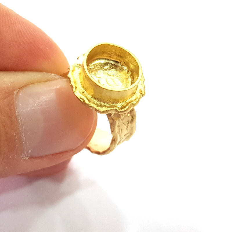 Gold Ring Settings Blank inlay Ring Mosaic Ring Bezel Base Cabochon Mountings Adjustable (10mm blank ) Gold Plated Brass G14842