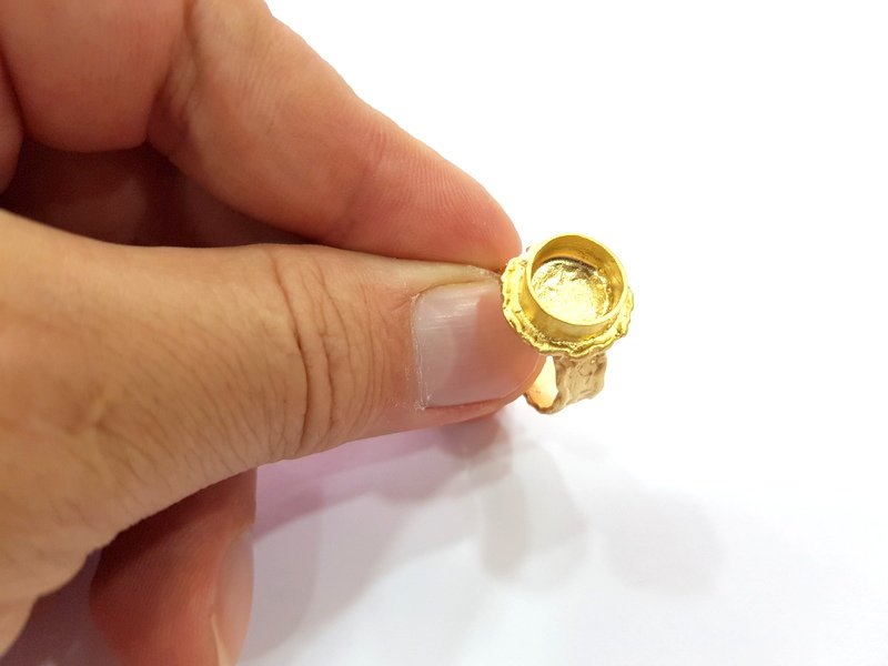 Gold Ring Settings Blank inlay Ring Mosaic Ring Bezel Base Cabochon Mountings Adjustable (10mm blank ) Gold Plated Brass G14842