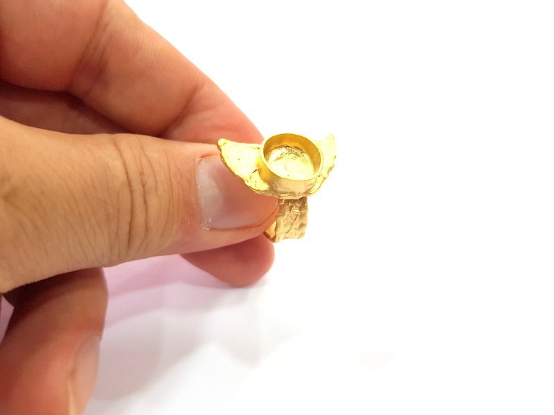 Gold Ring Settings Blank inlay Ring Mosaic Ring Bezel Base Cabochon Mountings Adjustable (10mm blank ) Gold Plated Brass G14843