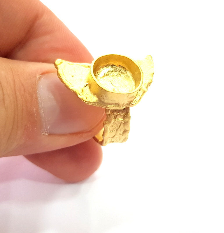 Gold Ring Settings Blank inlay Ring Mosaic Ring Bezel Base Cabochon Mountings Adjustable (10mm blank ) Gold Plated Brass G14843
