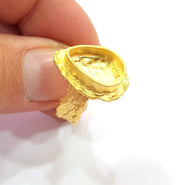 Gold Ring Settings Blank inlay Ring Mosaic Ring Bezel Base Cabochon Mountings Adjustable (14x10mm blank ) Gold Plated Brass G14848