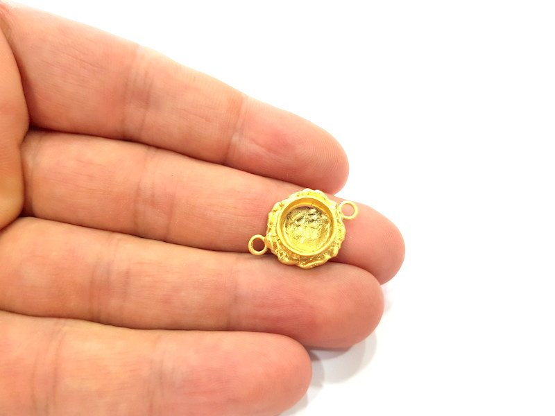 Gold Pendant Blank Connector Mosaic Base inlay Blank Necklace Blank Resin Blank Mountings Gold Plated Brass ( 10mm blank ) G14847