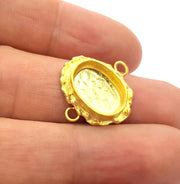 Gold Pendant Blank Connector Mosaic Base inlay Blank Necklace Blank Resin Blank Mountings Gold Plated Brass ( 14x10mm blank ) G14844