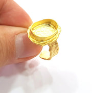 Gold Ring Settings Blank inlay Ring Mosaic Ring Bezel Base Cabochon Mountings Adjustable (14x10mm blank ) Gold Plated Brass G14849