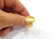 Gold Ring Settings Blank inlay Ring Mosaic Ring Bezel Base Cabochon Mountings Adjustable (14x10mm blank ) Gold Plated Brass G14849
