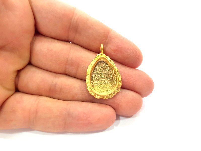 Gold Pendant Blank Mosaic Base inlay Blank Necklace Blank Resin Blank Mountings Gold Plated Brass ( 20x15mm blank ) G14855