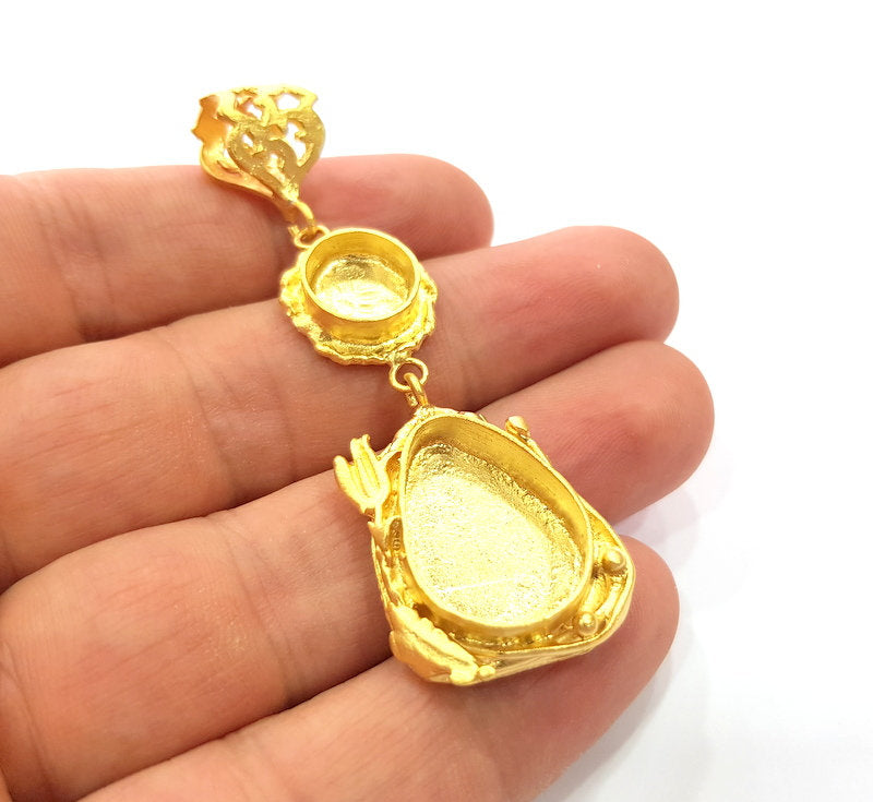 Gold Pendant Blank Mosaic Base inlay Blank Necklace Blank Resin Blank Mountings Gold Plated Brass ( 20x15mm+10mm blank ) G14854