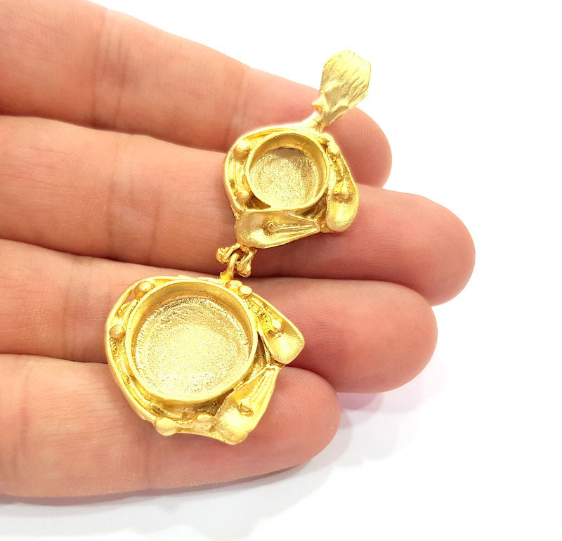 Gold Pendant Blank Mosaic Base inlay Blank Necklace Blank Resin Blank Mountings Gold Plated Brass ( 16mm+10mm blank ) G14856