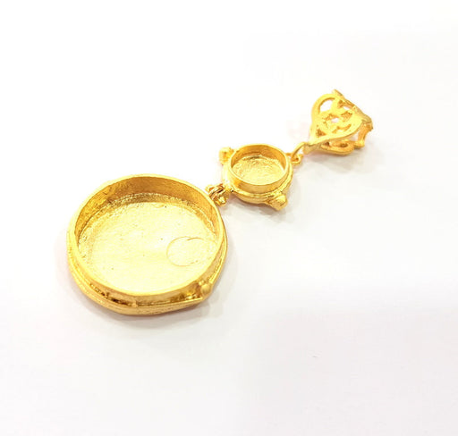 Gold Pendant Blank Mosaic Base inlay Blank Necklace Blank Resin Blank Mountings Gold Plated Brass ( 24mm+10mm blank ) G14857