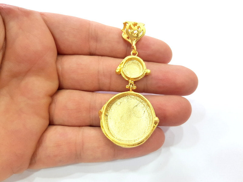 Gold Pendant Blank Mosaic Base inlay Blank Necklace Blank Resin Blank Mountings Gold Plated Brass ( 24mm+10mm blank ) G14857