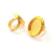 Gold Ring Settings Blank inlay Ring Mosaic Ring Bezel Base Cabochon Mountings Adjustable (25x18mm blank ) Gold Plated Brass G14858