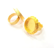 Gold Ring Settings Blank inlay Ring Mosaic Ring Bezel Base Cabochon Mountings Adjustable (20mm blank ) Gold Plated Brass G14859
