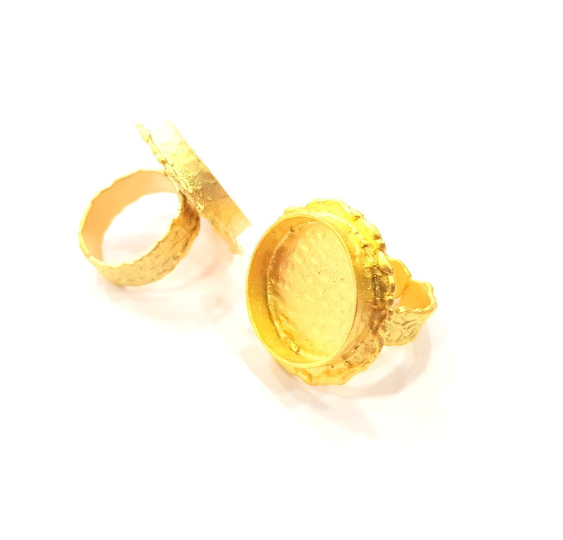 Gold Ring Settings Blank inlay Ring Mosaic Ring Bezel Base Cabochon Mountings Adjustable (20mm blank ) Gold Plated Brass G14859