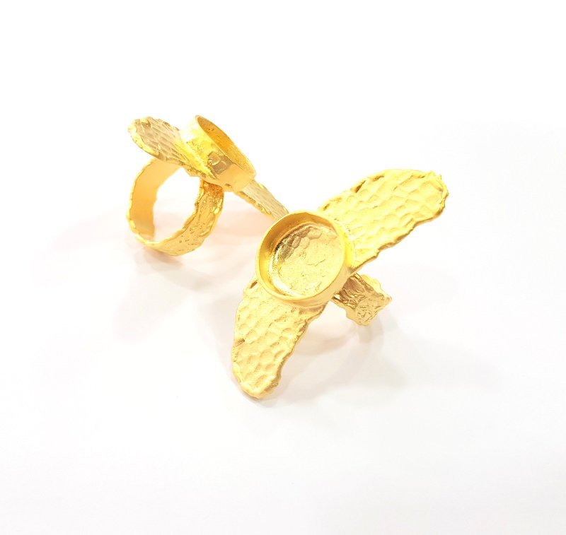 Gold Ring Settings Blank inlay Ring Mosaic Ring Bezel Base Cabochon Mountings Adjustable (14mm blank ) Gold Plated Brass G14861