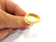 Gold Ring Settings Blank inlay Ring Mosaic Ring Bezel Base Cabochon Mountings Adjustable (25x18mm blank ) Gold Plated Brass G14862
