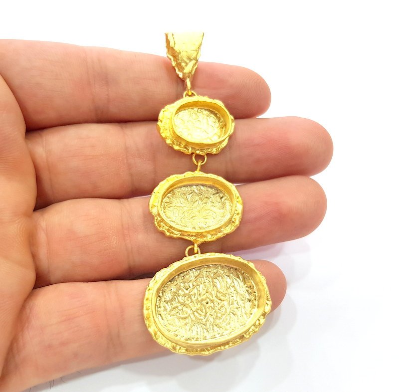 Gold Pendant Blank Mosaic Base inlay Blank Necklace Blank Resin Blank Mountings Gold Plated Brass ( 25x18mm+18x13mm+14x10mm blank ) G14863