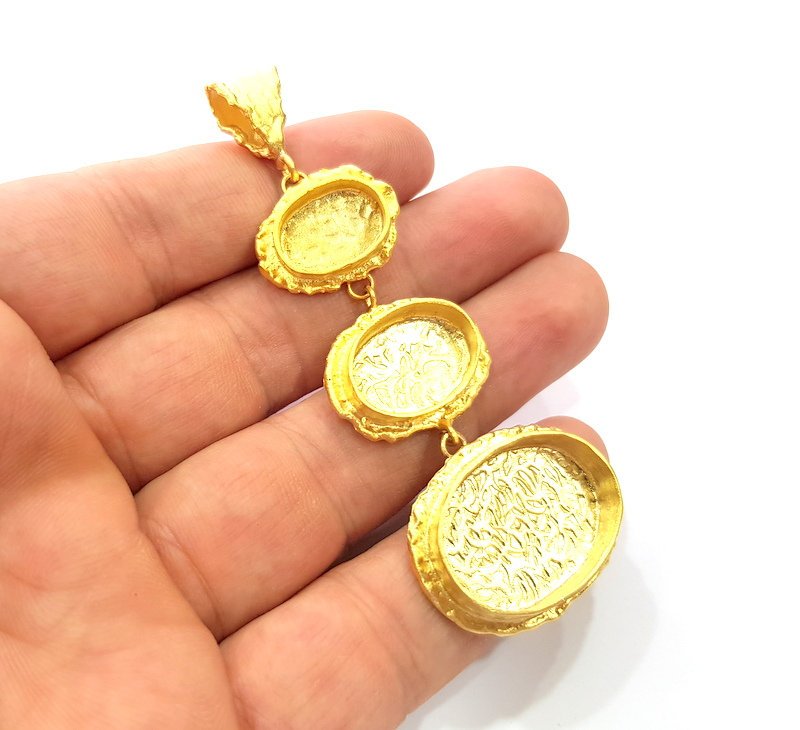 Gold Pendant Blank Mosaic Base inlay Blank Necklace Blank Resin Blank Mountings Gold Plated Brass ( 25x18mm+18x13mm+14x10mm blank ) G14863