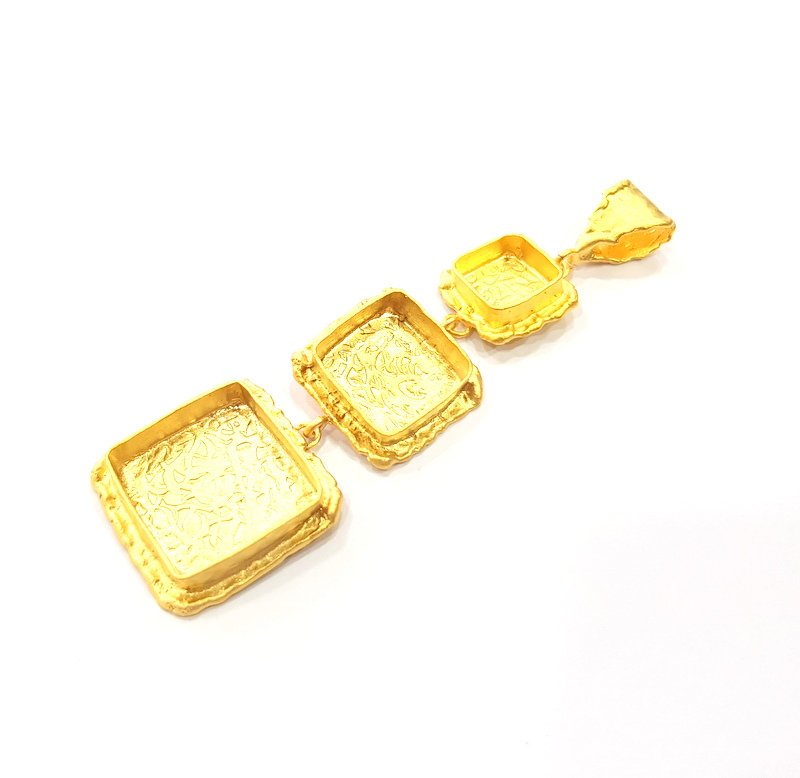 Gold Pendant Blank Mosaic Base inlay Blank Necklace Blank Resin Blank Mountings Gold Plated Brass ( 18mm+14mm+10mm blank ) G14865