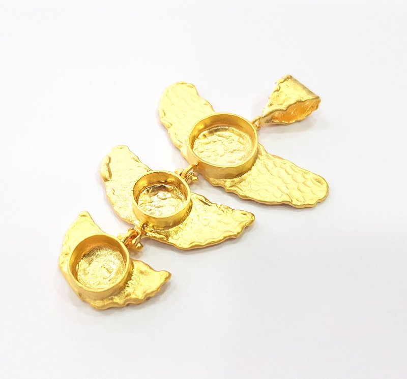 Gold Pendant Blank Mosaic Base inlay Blank Necklace Blank Resin Blank Mountings Gold Plated Brass ( 14mm+10mm+10mm blank ) G14866