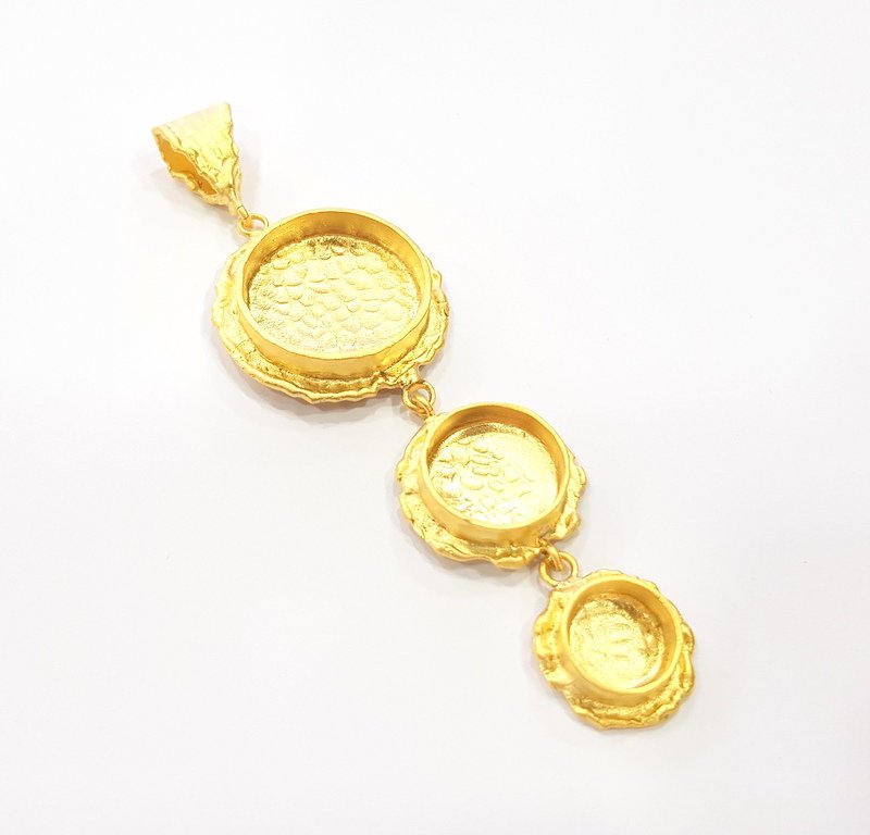 Gold Pendant Blank Mosaic Base inlay Blank Necklace Blank Resin Blank Mountings Gold Plated Brass ( 20mm+14mm+10mm blank ) G14867