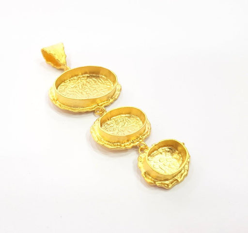 Gold Pendant Blank Mosaic Base inlay Blank Necklace Blank Resin Blank Mountings Gold Plated Brass ( 25x18mm+18x13mm+14x10mm blank ) G14869