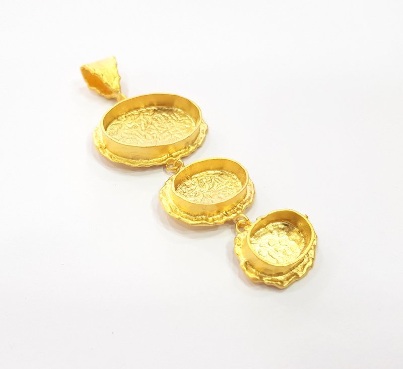 Gold Pendant Blank Mosaic Base inlay Blank Necklace Blank Resin Blank Mountings Gold Plated Brass ( 25x18mm+18x13mm+14x10mm blank ) G14869