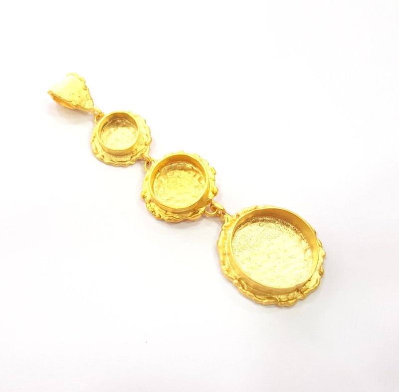 Gold Pendant Blank Mosaic Base inlay Blank Necklace Blank Resin Blank Mountings Gold Plated Brass ( 20mm+14mm+10mm blank ) G14871