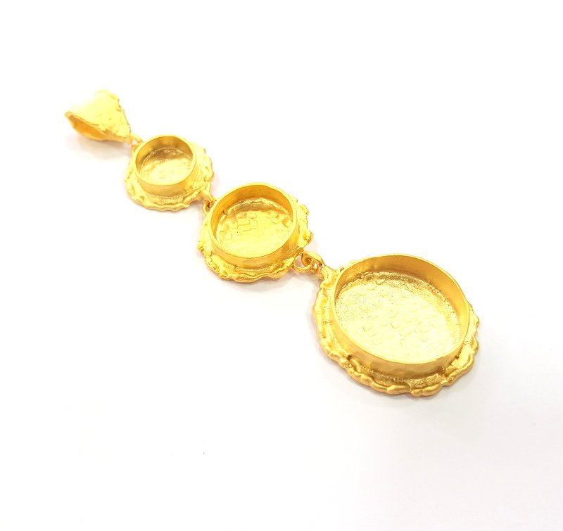 Gold Pendant Blank Mosaic Base inlay Blank Necklace Blank Resin Blank Mountings Gold Plated Brass ( 20mm+14mm+10mm blank ) G14871