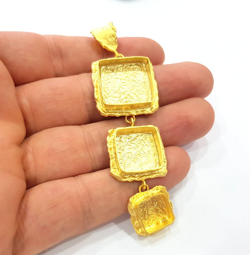 Gold Pendant Blank Mosaic Base inlay Blank Necklace Blank Resin Blank Mountings Gold Plated Brass ( 18mm+14mm+10mm blank ) G14872