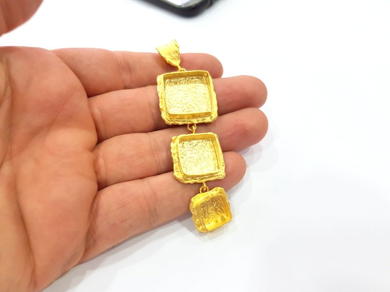 Gold Pendant Blank Mosaic Base inlay Blank Necklace Blank Resin Blank Mountings Gold Plated Brass ( 18mm+14mm+10mm blank ) G14872