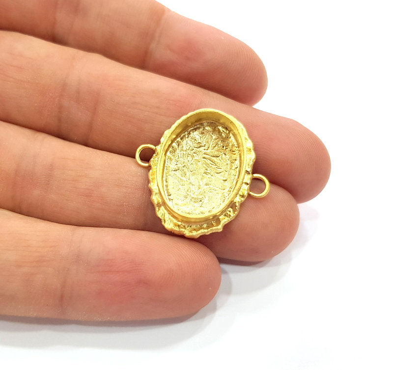 Gold Pendant Blank Connector Mosaic Base inlay Blank Necklace Blank Resin Blank Mountings Gold Plated Brass ( 20x14mm blank ) G14873