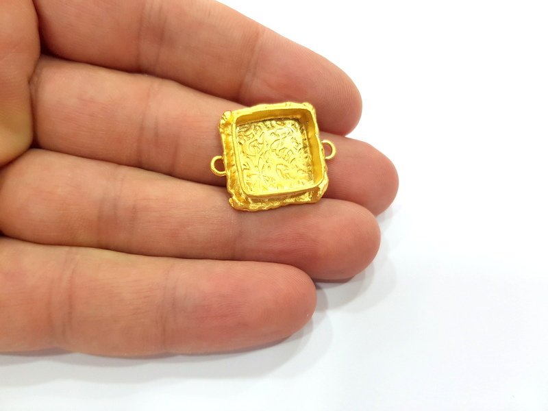 Gold Pendant Blank Connector Mosaic Base inlay Blank Necklace Blank Resin Blank Mountings Gold Plated Brass ( 15mm blank ) G14874